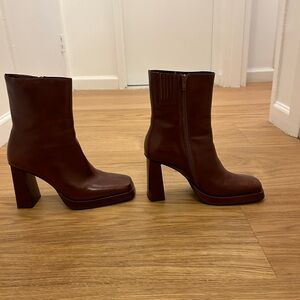 Jeffrey Campbell Brown Leather Block Heel Ankle Boots